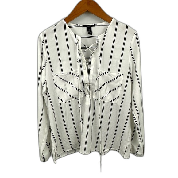 Forever 21 Stripe Lace-Up Long Sleeve Blouse Size Small - Picture 1 of 13